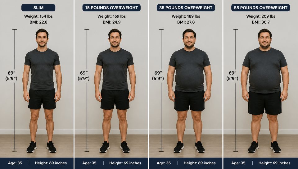 male BMI images based on weight