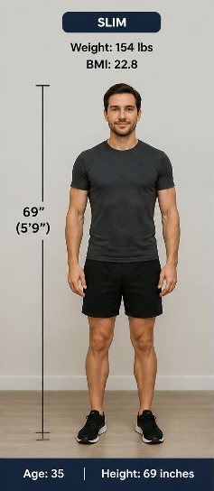 male BMI image based on weight