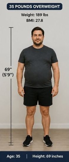 male BMI image based on weight