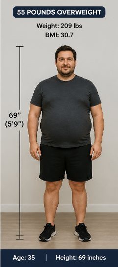 male BMI image based on weight